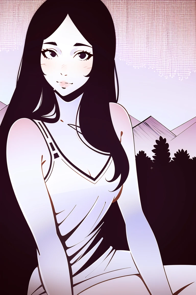 1girl,solo, detailed eyes, perfect face, Seated pose, three-quarter view, slight turn towards viewer, distant landscape backdrop, rolling hills, hazy mountains, winding river. black hair, serene smile,delicate strands, (mona lisa:1.1),
masterpiece, realistic, ilyast3, <lora:IlyakuvshinovArtistST3-25:0.8>,monochrome,