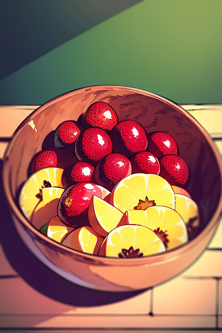 masterpiece, <lora:IlyakuvshinovArtistST1-28:0.8>, bowl of fruits,