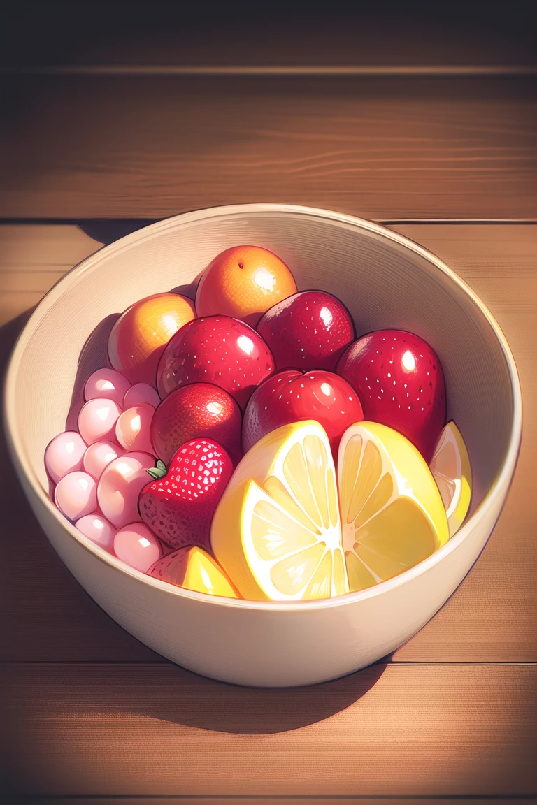 masterpiece, realistic,   <lora:IlyakuvshinovArtistST2-20:0.8>,  ilyast2, bowl of fruits,