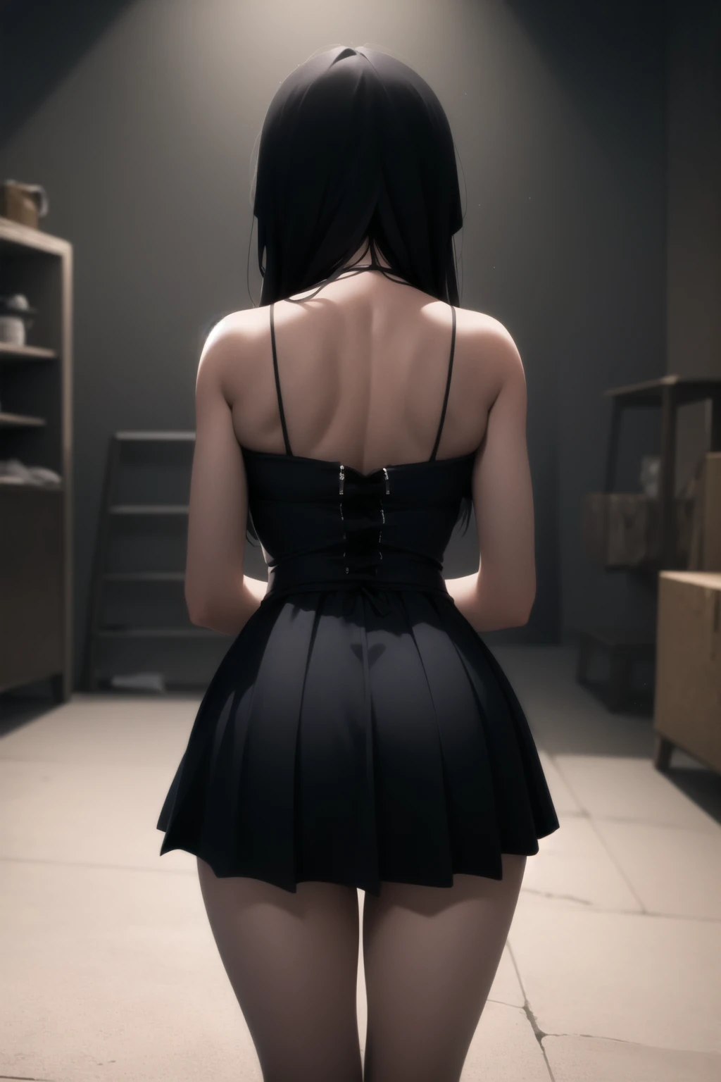 <lora:basement_v0.2:1>
basement, 1girl, (dark:1.5), dress, from behind,, masterpiece, best quality, highly detailed