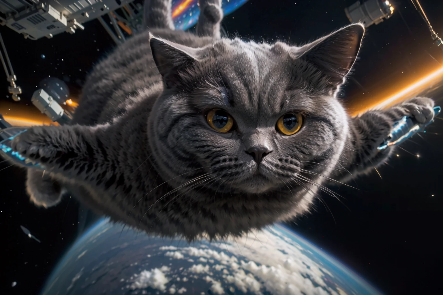 ((masterpiece), (best quality), ultra high res, (raw photo:1.2), (photorealistic:1.4), Exceptional detail, dramatic lighting, highres, 8k, absurdres, superman in space flying to earth, rushing to earth, 1cat, (Chartreux:1.2), Chartreux meteor, meteor, space, universe, earth, smoke_trail, flying cat,
<lora:Chartreux_38-000002:0.7>, <lora:c4ttitudeflexver:0.45>