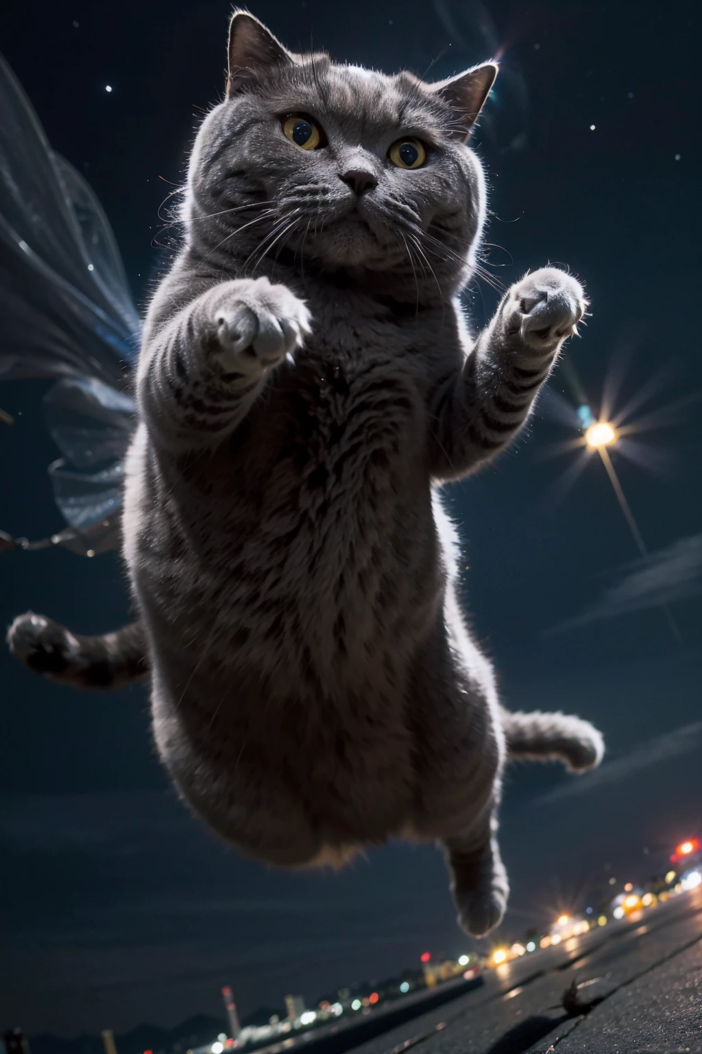 ((masterpiece), (best quality), ultra high res, (raw photo:1.2), (photorealistic:1.4), Exceptional detail, dramatic lighting, highres, 8k, absurdres, 1cat, Chartreux, universe, night sky, aliens,
animal focus, animal, no humans, realistic, looking at viewer, Jumping from above, paw
<lora:Chartreux_38-000002:0.6>,
