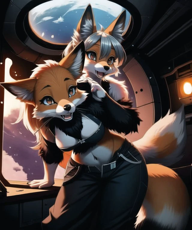 space station, (fluffy anthro furry), (detailed eyes, detailed mouth), daytime, petite, (Fox), thigh focus, hair up, eye reflection, female, sfw, criss-cross halter, pants, Technical Scene, energetic, curious, aroused, detailed background
<lora:add_detail:1>