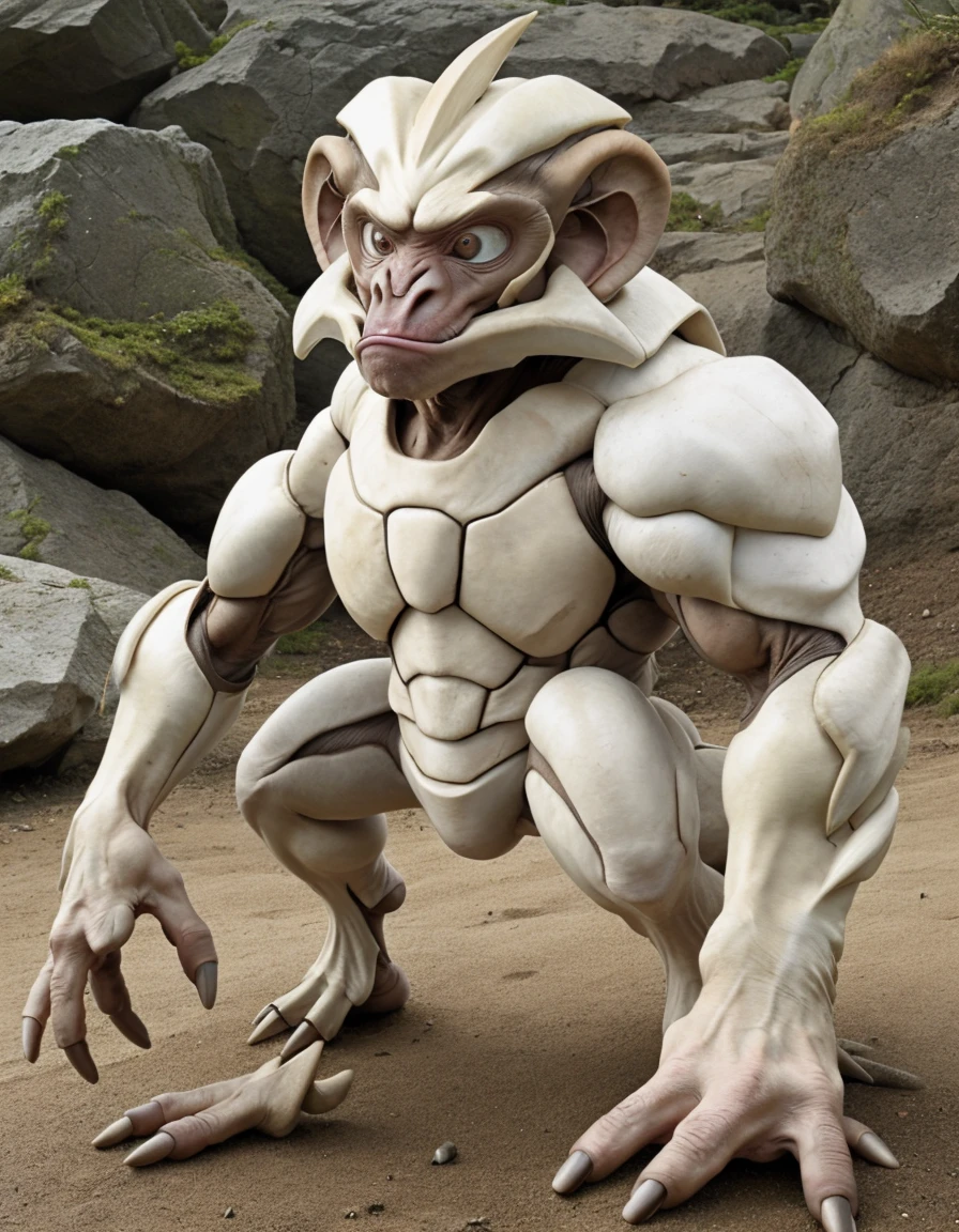 realistic photo of a Geodude Mankey hybrid