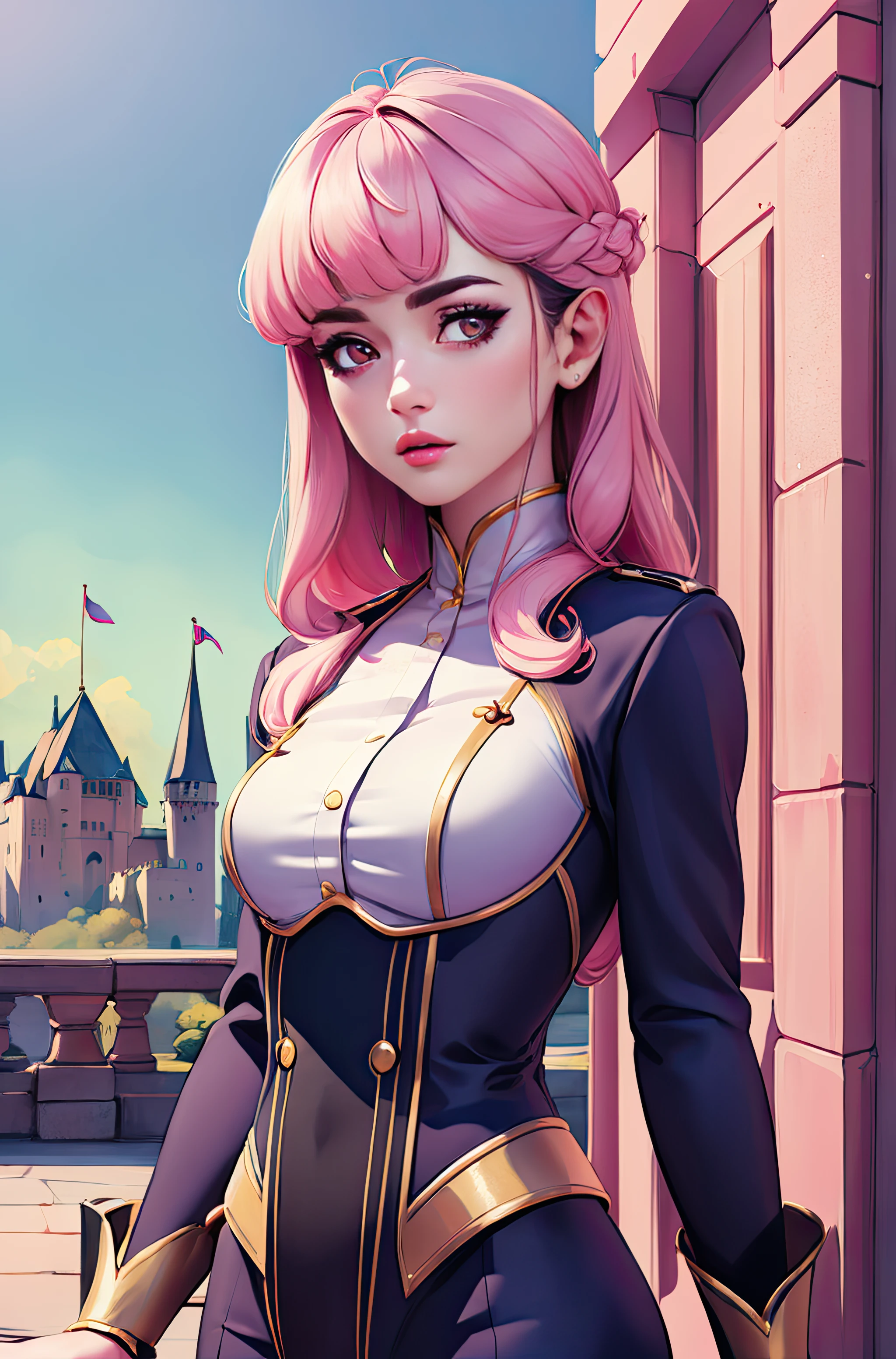 8K, (best quality:1.3), (masterpiece:1.3), (detailed:1.2), UHD, distinct image, (Portrait shot), ((photogenic, rule of thirds)), RAW photo, 
(Photorealistic), sharp focus, deep colors, deep shadows
Solo, looking at viewer, long  hairstyle,  magician uniform, surprised face, 
Castle background ((female pov)),