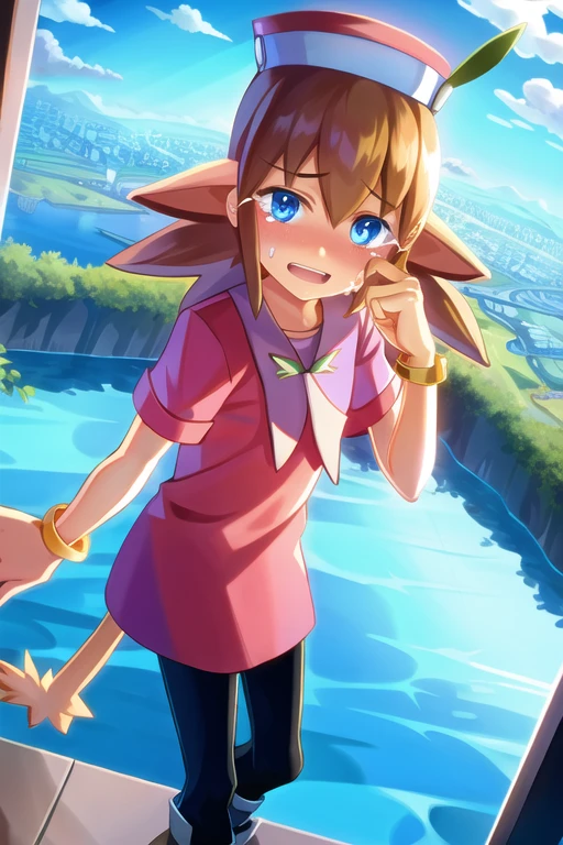knlolo, crying, standing, looking at viewer, city <lora:lolo:1>