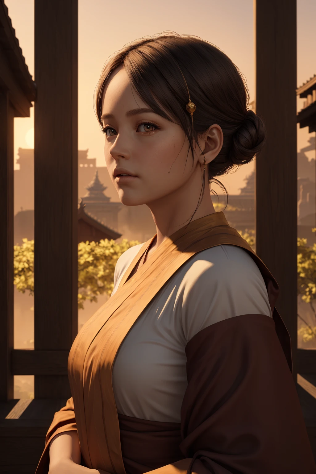 (best quality:1.3), (masterpiece:1.3), (detailed:1.2), 8K, photorealistic, monk, temple, golden hour,