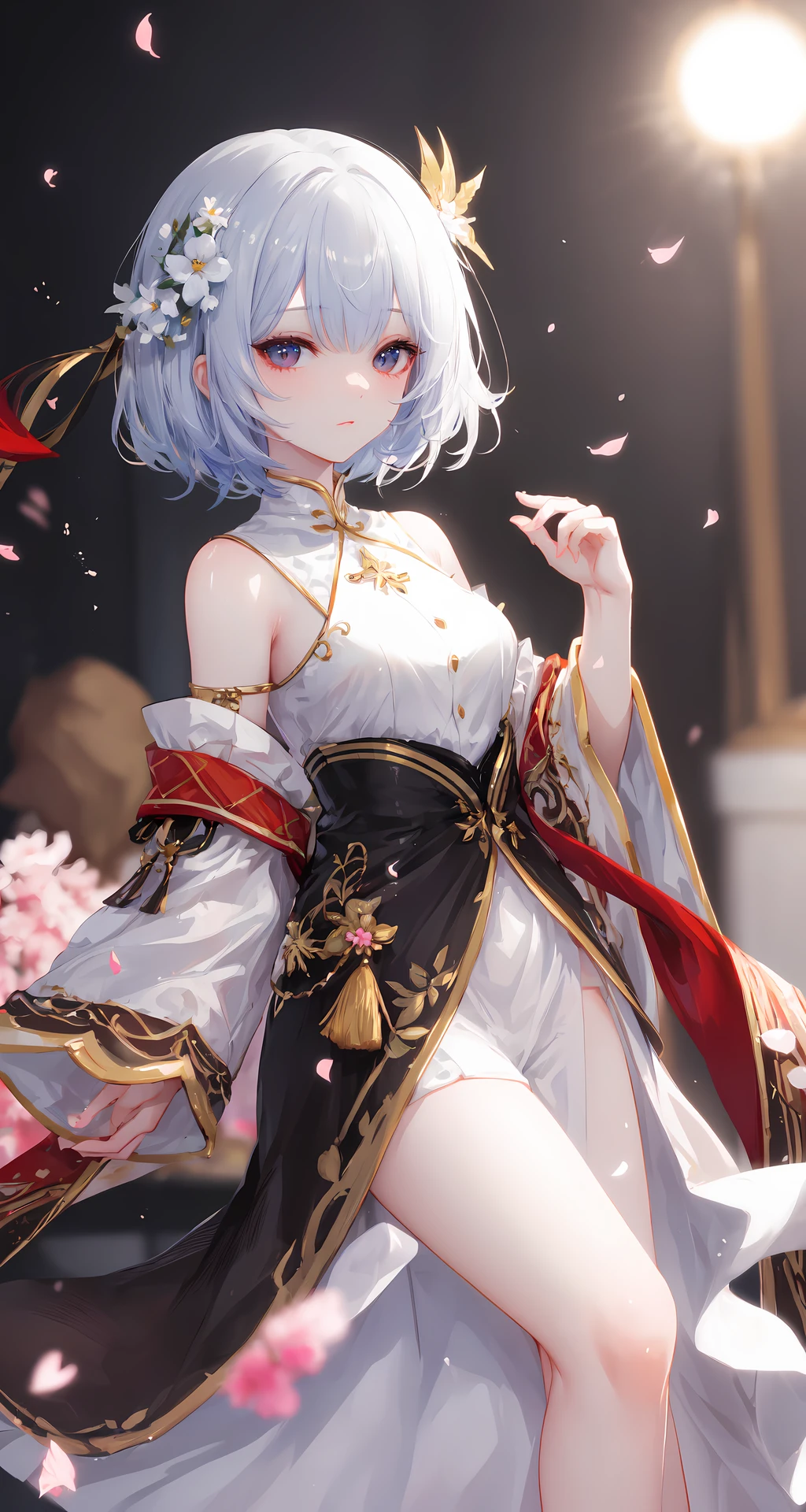 white background,1girl,fluttering petals, (depth of field, blurry, blurry background, bokeh:1.2),<lora:add_detail:1>,