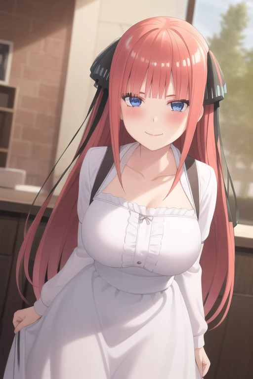 (very detailed background:1.0), (highly detailed background:1.0), (Masterpiece), High Quality, 1girl,
<lyco:Ninov2-04:0.55>, pink hair, long hair, blue eyes, black hair ribbon, large breasts, blush, blush lines,
pinafore dress, seductive pose, seductive smile,