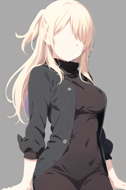 vector art, 1girl, solo,
<lora:Minimalist-v1-04:1>, long hair, blonde hair, looking at viewer,
simple background, grey background,
no eyes, no face,