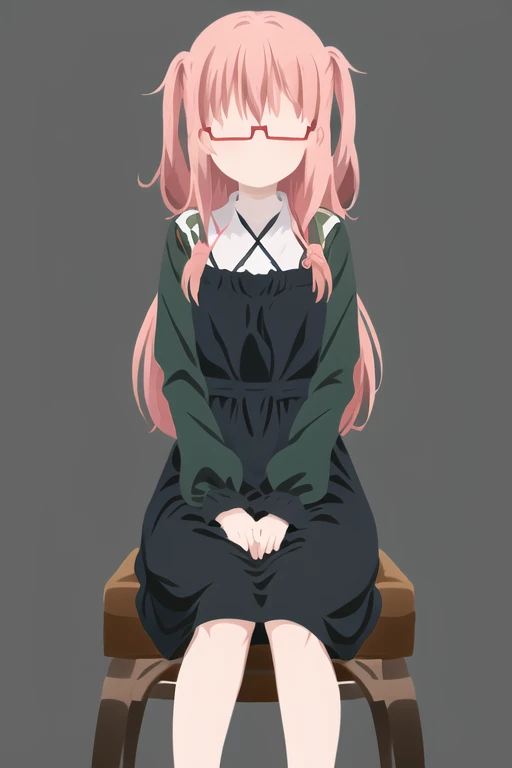 vector art, 1girl, solo,
<lora:Minimalist-v1-04:1>, ChopioMinimalist, long hair, orange hair, looking at viewer,
simple background, grey background,
no eyes, no face, dress, glasses, sitting, chair,