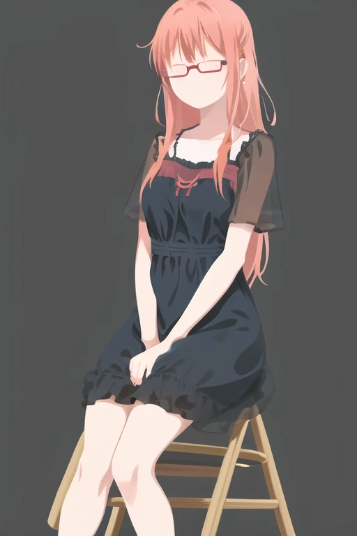 vector art, 1girl, solo,
<lora:Minimalist-v1-04:1>, ChopioMinimalist, long hair, orange hair, looking at viewer,
simple background, grey background,
no eyes, no face, dress, glasses, sitting, chair,