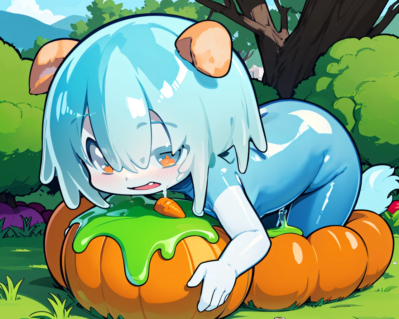 (sticky mellow slime musume:1.5) , (cyan skin:1.5) , (sticky mellow slime musume:1.5) , (cyan skin:1.5) ,liquid, many wet, masterpiece, best quality,((solo)), (cyan skin:1.3) , young girl ,melt girl, A cyan slime girl, (vegetable dog:1.5) ,dog tirl, on the ground , (((cyan |cyan |cyan |white | white |red )short )) , (cyan short:1.3),cyan slime face, (happy) ,(blush:1.15) , colored skin, monster girl, cyan skin , cyan eyes, short hair , cyan hair , (fringe:1.2), (bangs:1.35) , shiny hair, large breasts ,
/////
outdoors, (farmland) ,sunny , (vegetable pile ,/broccoli ,/carrot , /tomato ,/pumpkin) ,farm , (log cabin) , tree, tree, stone , stone , grass , <lora:danniashe-#r.768,768#d.256#a.256#l.1#u.1#t.1#s.cosine#e.:0.2:bodys>