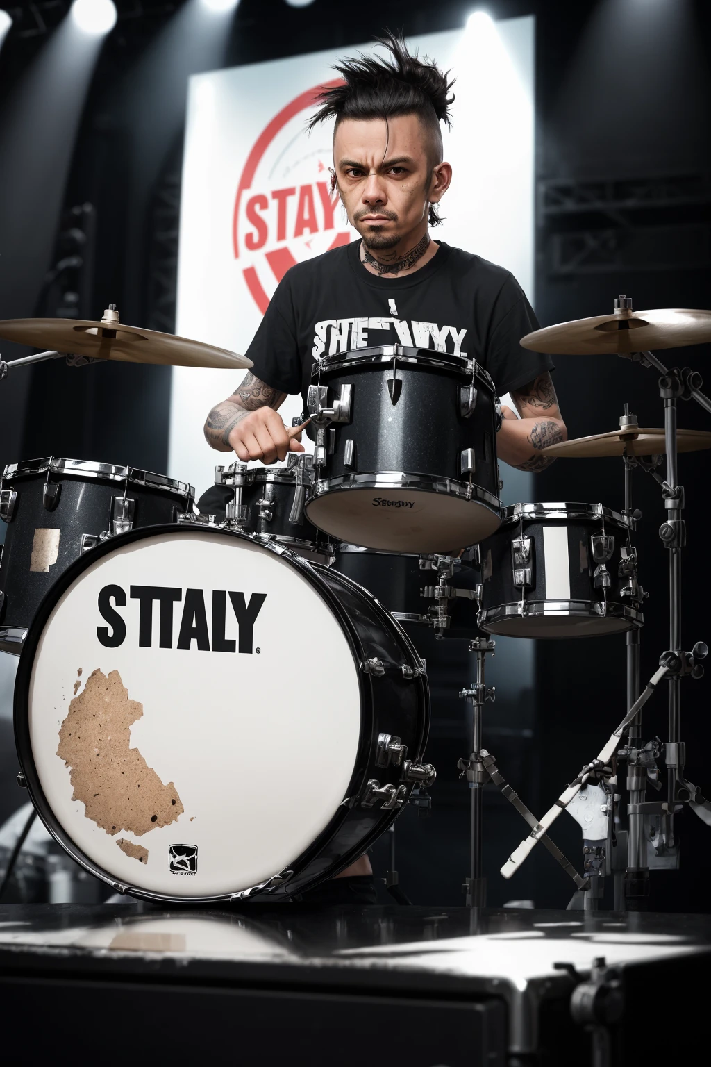 best quality, masterpiece, punk rock, crackrock steady, drummer, on stage
