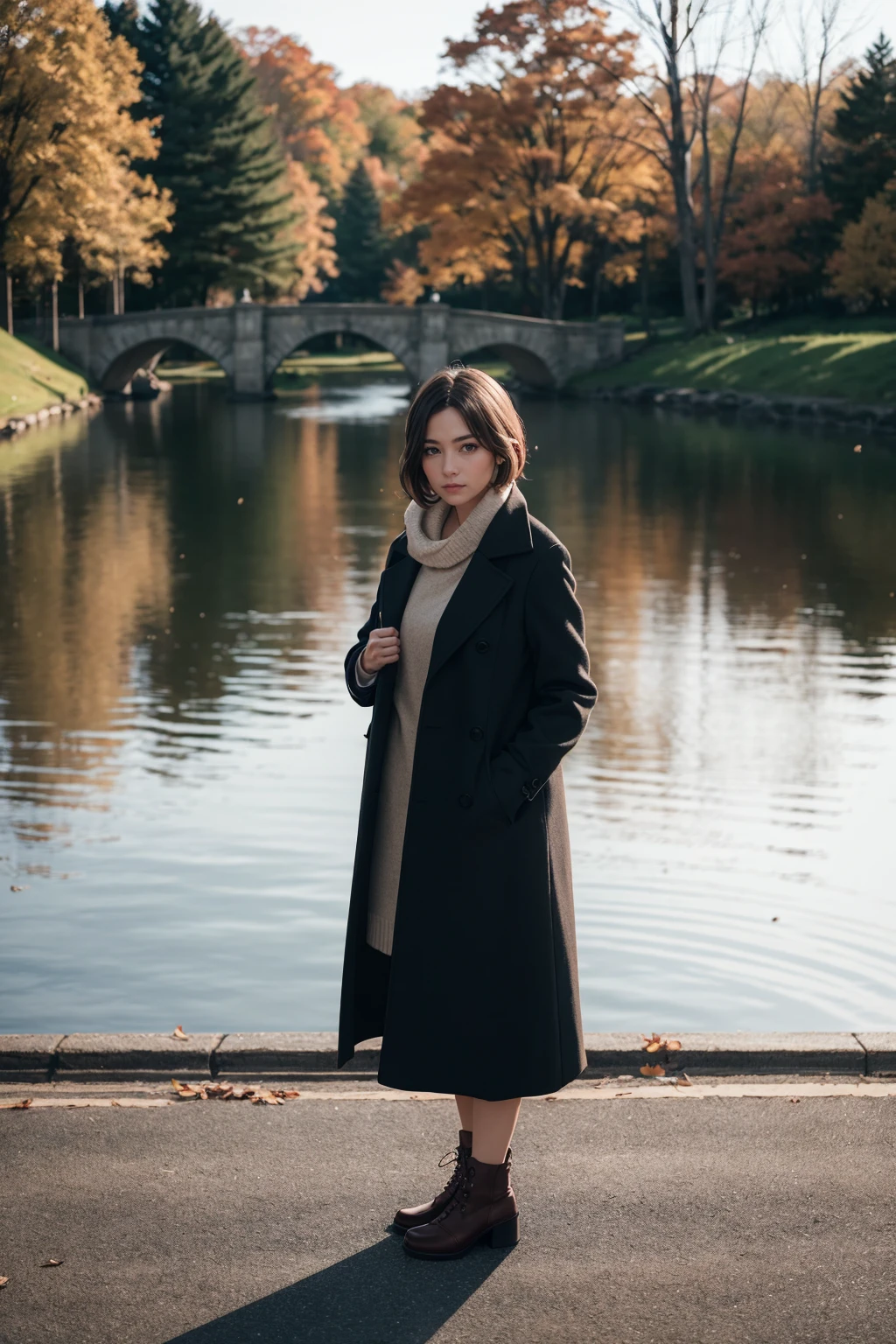 closeup,1girl,look at viewer,middle-aged english woman standing on a bridge looking over the edge. dawn,autumnal. volumetric light. cold,overcoat.,
cinematic lighting,high quality shadow,
Canon EF 24-70mm f/2.8L II USM,Sony Alpha a/R IV,
<lora:epiNoiseoffset_v2:0.5>,