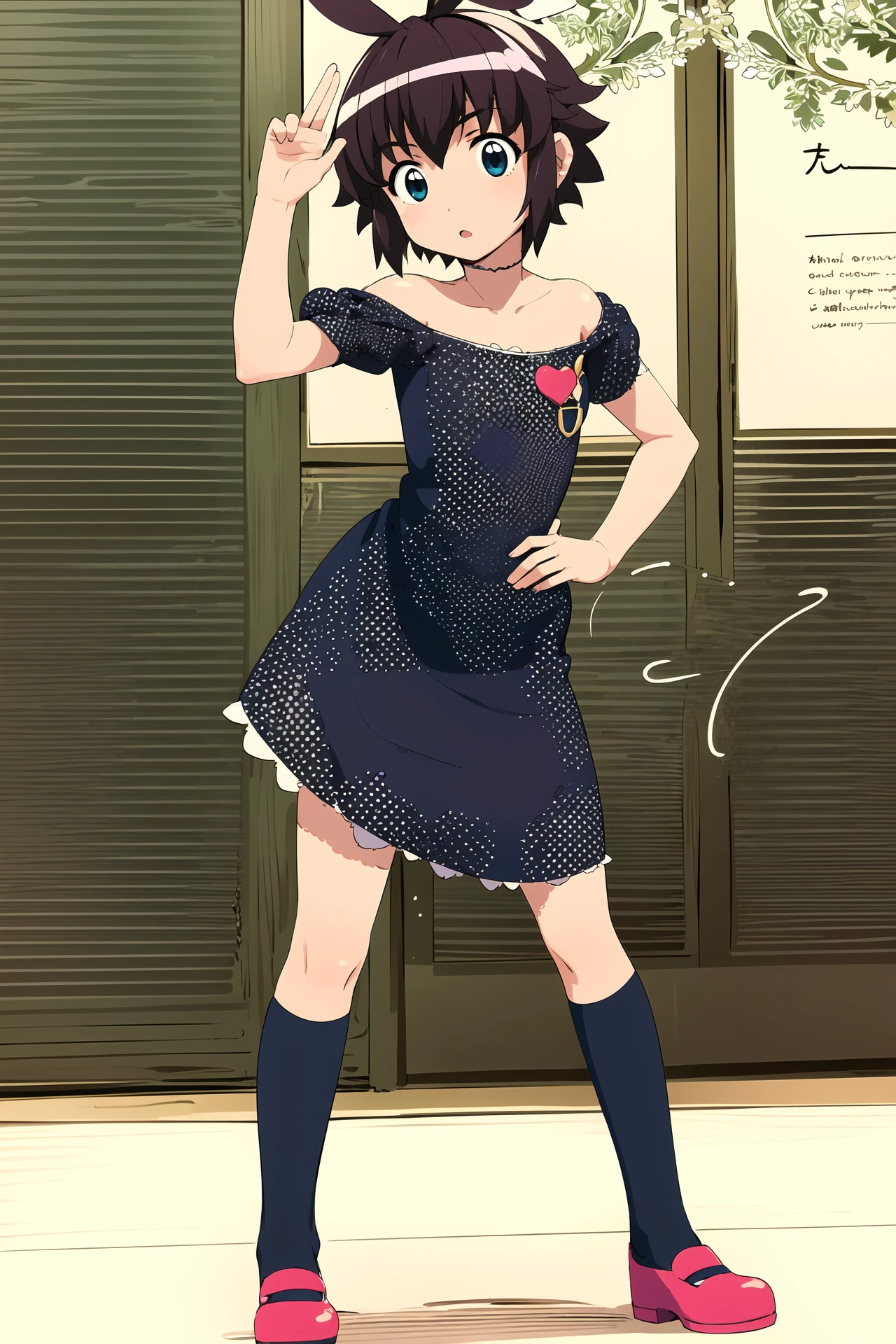 masterpiece, 1girl, uma, standing, cowlick, cute