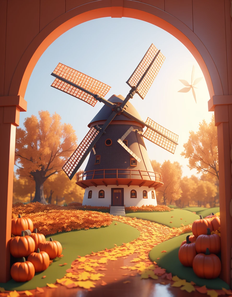 c4d, pvc, windmill,autumn,  <lora:C4D:0.6>,, masterpiece, best quality,