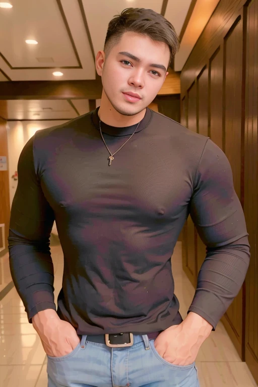 man posing for a photo wearing black jacket and jeans,
good hand,4k, high-res, masterpiece, best quality, head:1.3,((Hasselblad photography)), finely detailed skin, sharp focus, (cinematic lighting), night, soft lighting, dynamic angle, [:(detailed face:1.2):0.2],(((5 stars hotel lobby))), outside <lora:mark-05:1>