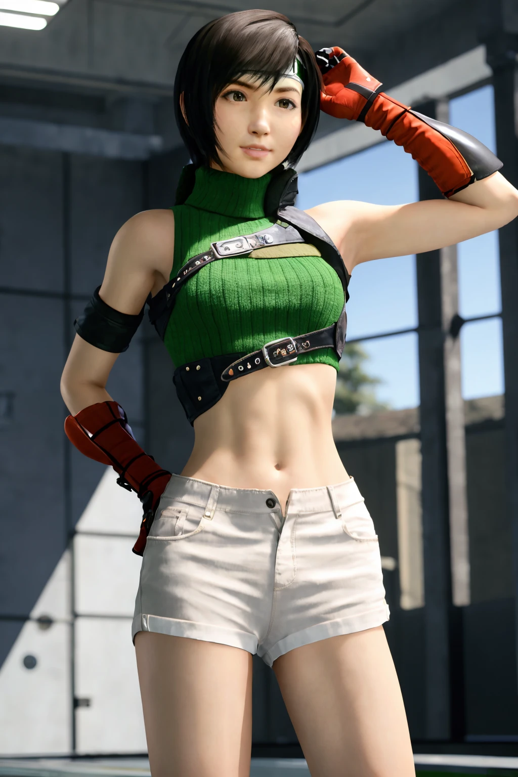Best quality,masterpiece,ultra high res,yuffie,upper body,