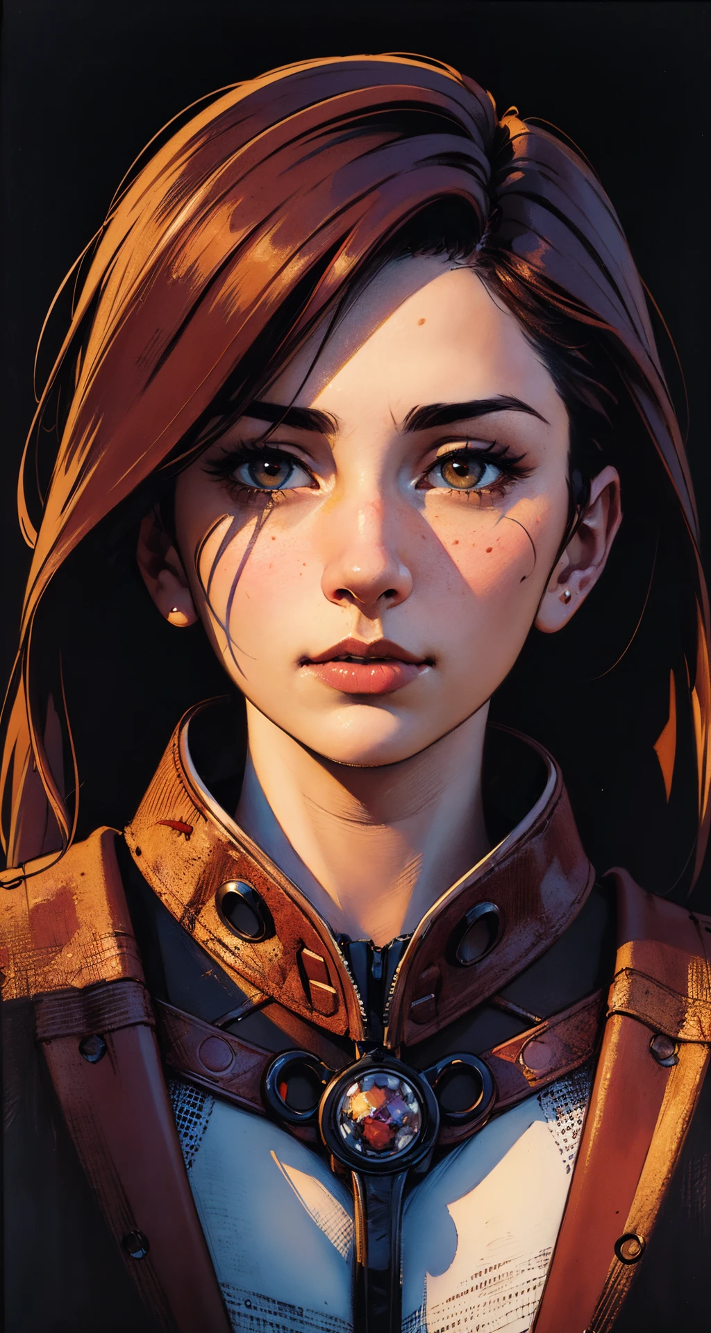 A close up of a woman with a brown jacket and a brown tie - SeaArt AI