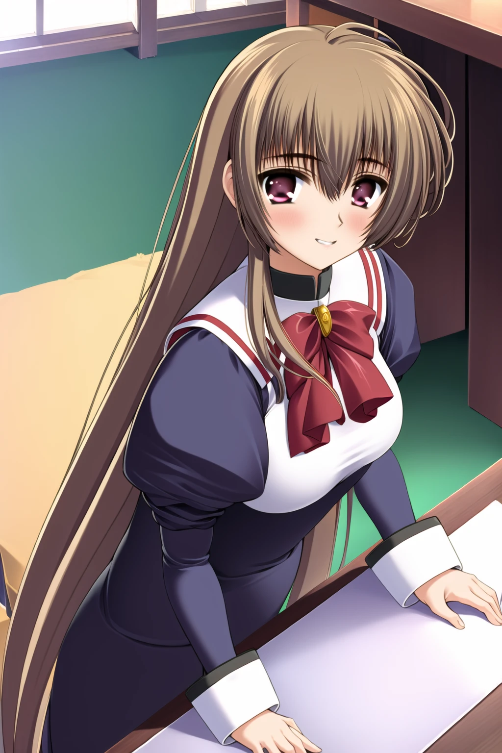 ((masterpiece, high quality, best quality)),
1girl, seiou gakuen school uniform, brown hair, very long hair, smile,
<lora:norita-style_v1.0:1.0>