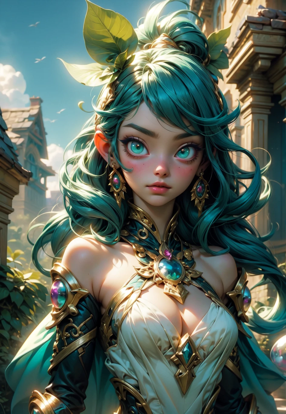 1girl, green eyes, princess, dream, fantasy, imagination, wonder, whimsical, alternate reality, ethereal, subconscious, surreal, symbolism,