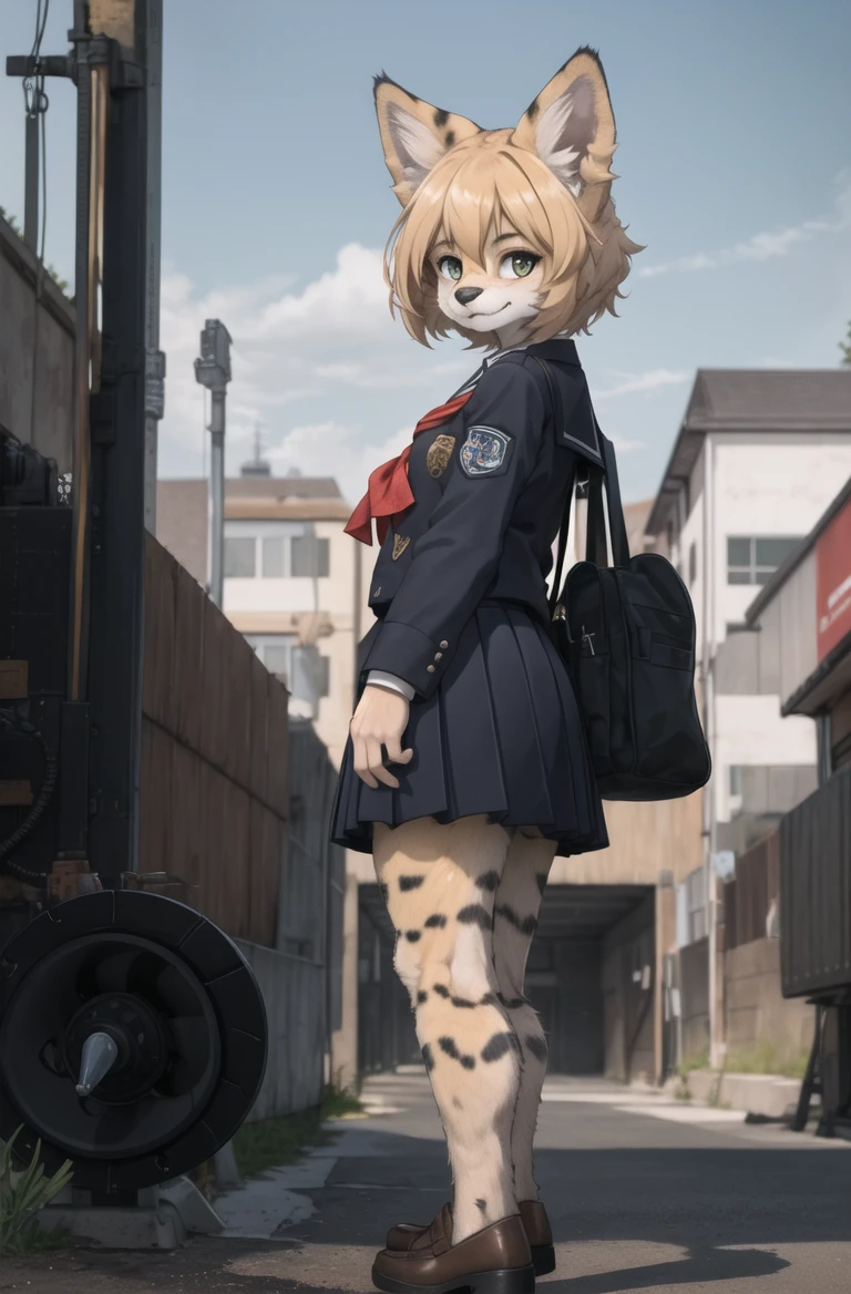 masterpiece, best quality,hdr,8k,1girl,furry female,outdoors,aircraft engine
servalcat,street,black school uniform,kitten,adorable,looking at viewer,
<hypernet:furry_kemono:0.5> <lora:rd-rn-v3:0.5> <lora:servalcat:0.6>