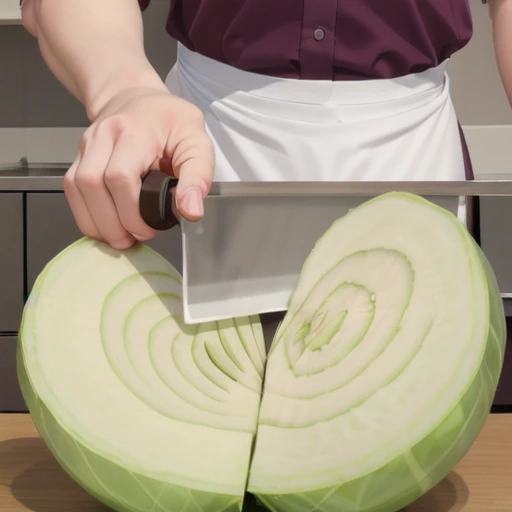 (masterpiece, best quality, high quality,:1.2), cutting a green bowl , photorealistic, (cabbage:1.1), <lora:cabbage5:0.7>, (kitchen_knife:1.1),