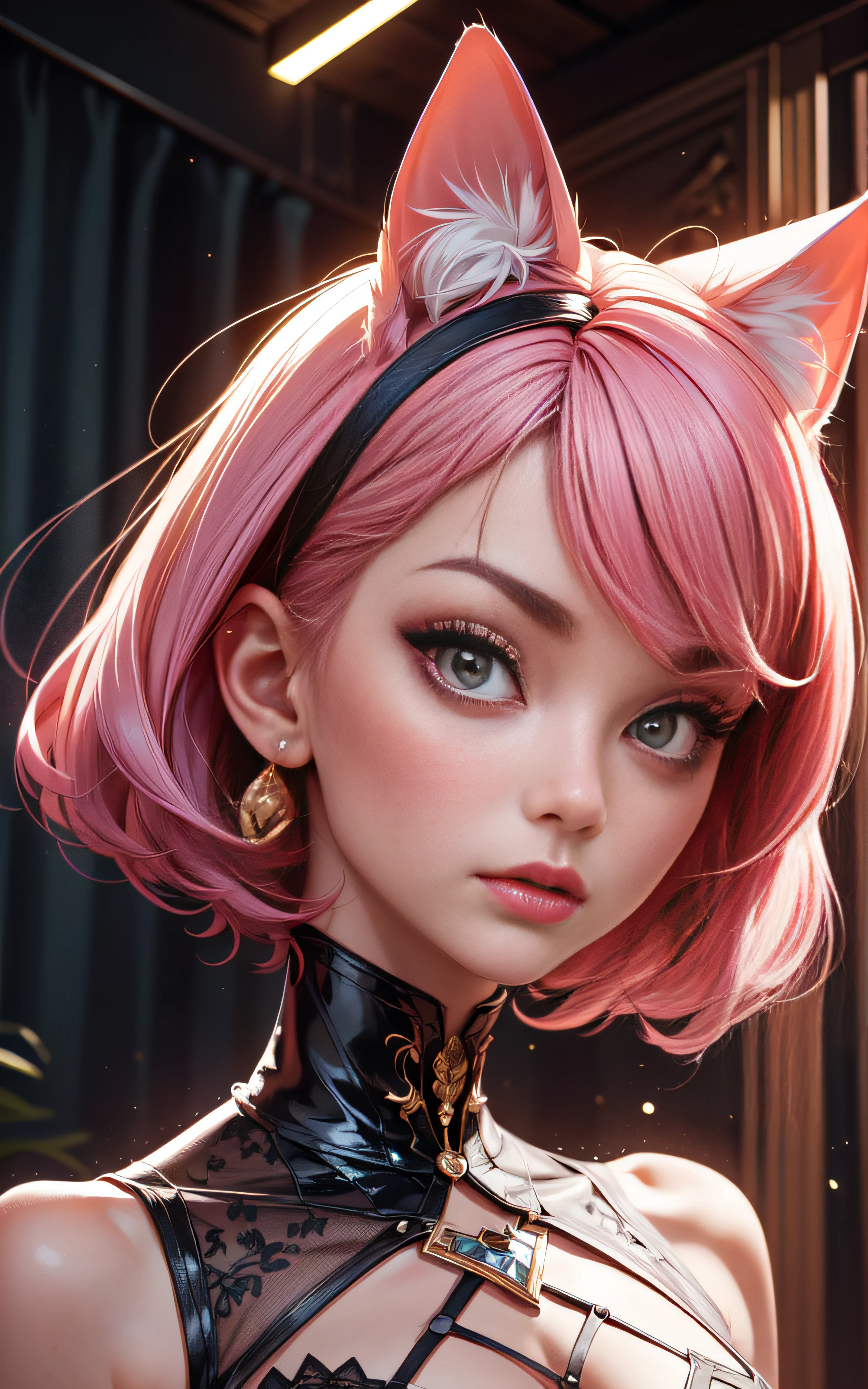 (emb-anada:0.7), (amia:0.9), closed mouth, cat ears, pink hair, short hair, head shot, face focus, slim, slender, looking at viewer, (masterpiece), (best quality:1.2), absurdres, intricate details, rimlit, (highly detailed skin:1.2),  <lora:add_detail:0.6>