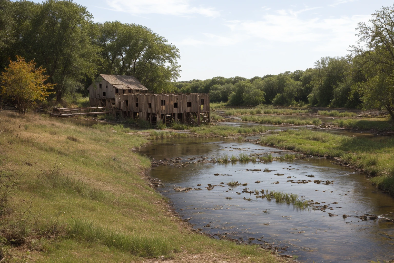 a perfect photo of the forgotten abandoned mill by the creek