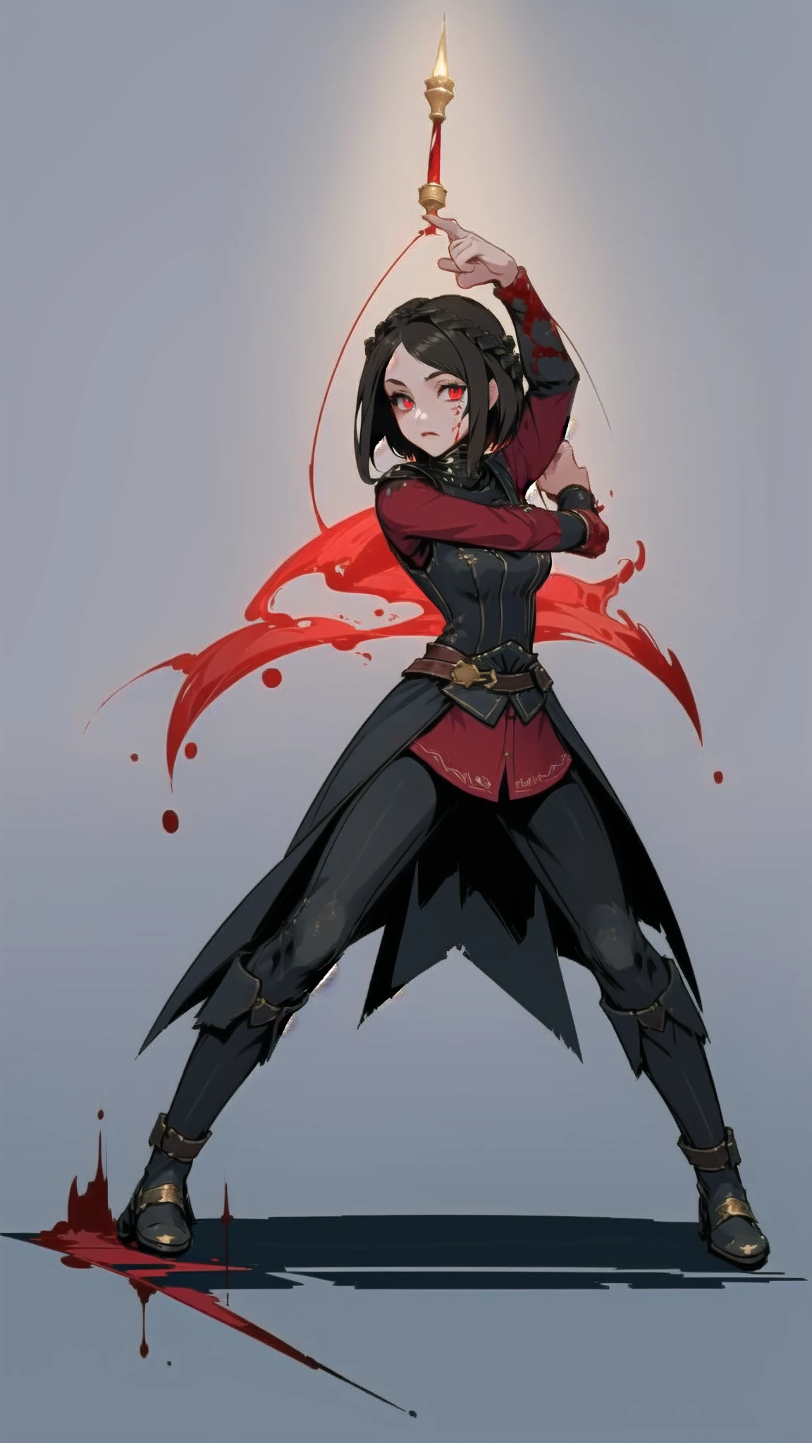 masterpiece, best quality, (colorful), (delicate eyes and face), volumetric light, ray tracing, extremely detailed CG unity 8k wallpaper, pixel, <lora:Serana_5_10:0.7> serana, 1girl, red eyes, looking at viewer, captivating pose, fighting pose, blood magic, flowing blood, simple background, <lora:pixel_f2:0.4>