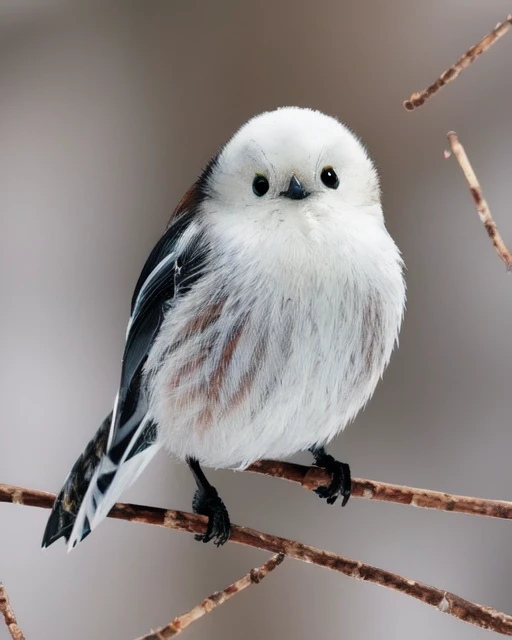 Aegithalos_caudatus,  <lora:Aegithalos_caudatus_v1:0.7>, winter, long-tailed_tit, face_focus, 1girl