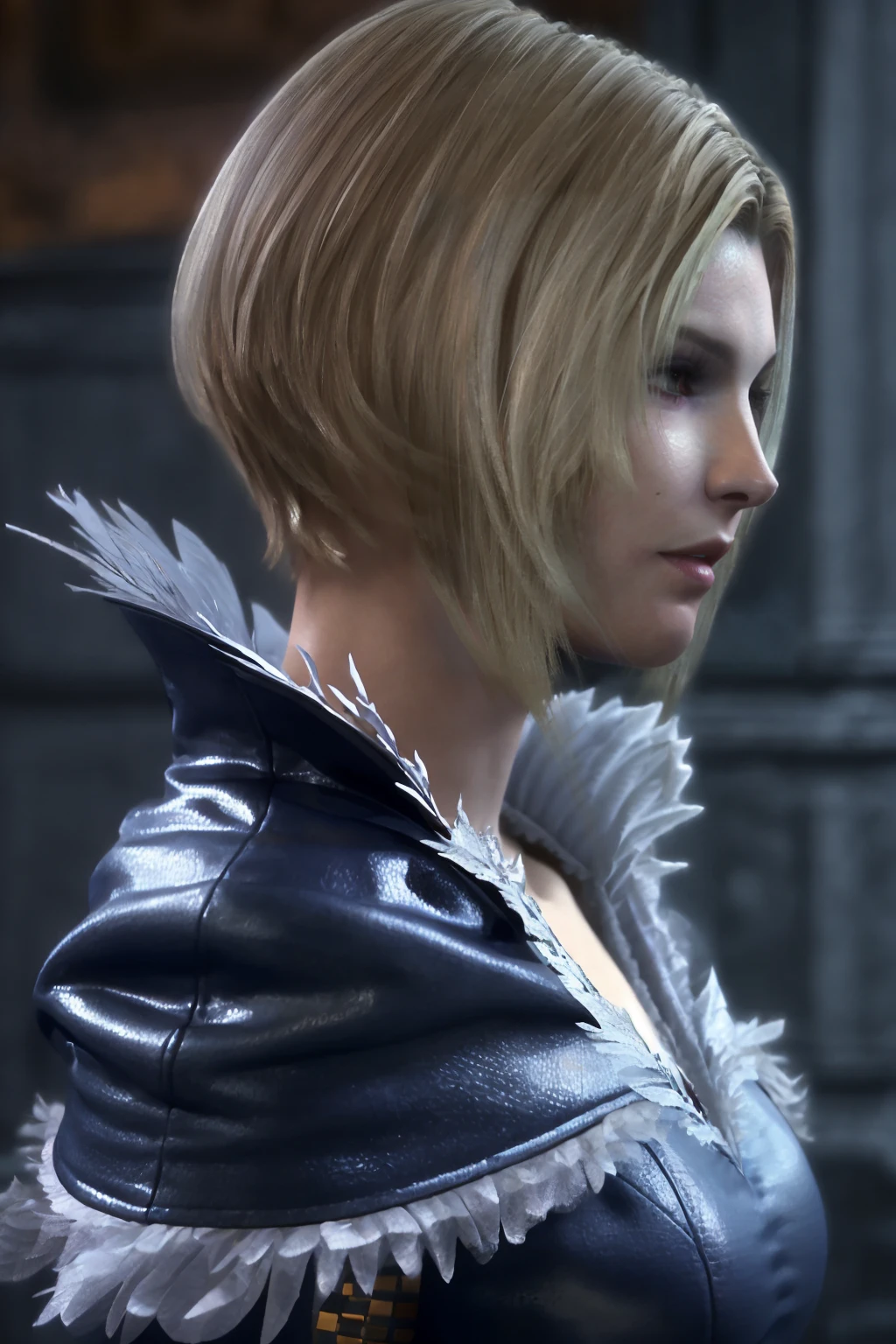 Best quality,masterpiece,ultra high res,1girl,benedikta_harman,upper body,from side,benedikta_outfit