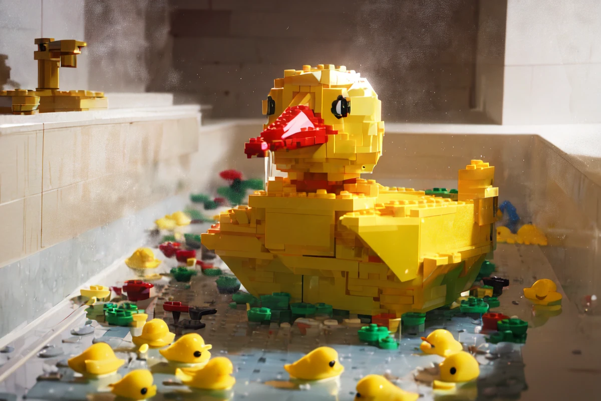 <lora:LegoAIrev:1> LegoAI,
yellow_duck afloat, in bathtub,, (masterpiece:1.3), (best_quality:1.3), (ultra_detailed:1.3), 8k, extremely_clear, realism, (ultrarealistic:1.3),, insane details, intricate details, hyperdetailed, ultra detailed, extreme detailed, highest detailed, high_detail, colorful, beautiful, hdr, photorealistic, highres, ultra_high_res, photography, aesthetic, extremely_delicate,