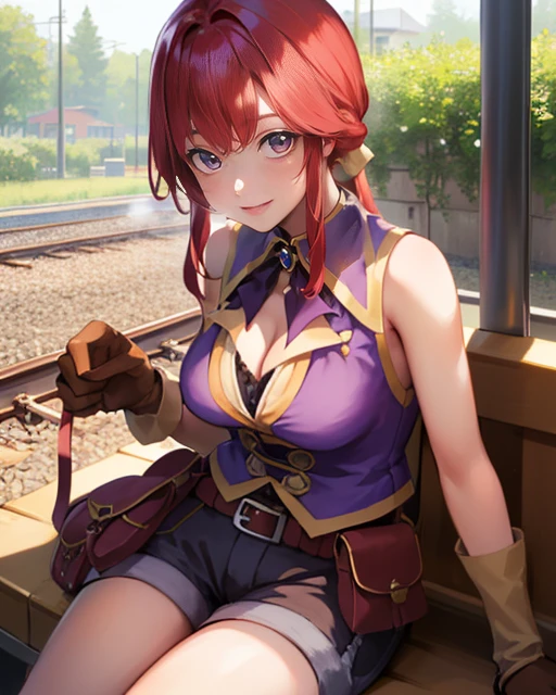 Monica,long red low-tied long hair, solo, smiling, close up, sitting,
train station, forest,
(insanely detailed, beautiful detailed face, masterpiece, beautiful detailed eyes, best quality) <lora:Monica:0.7>