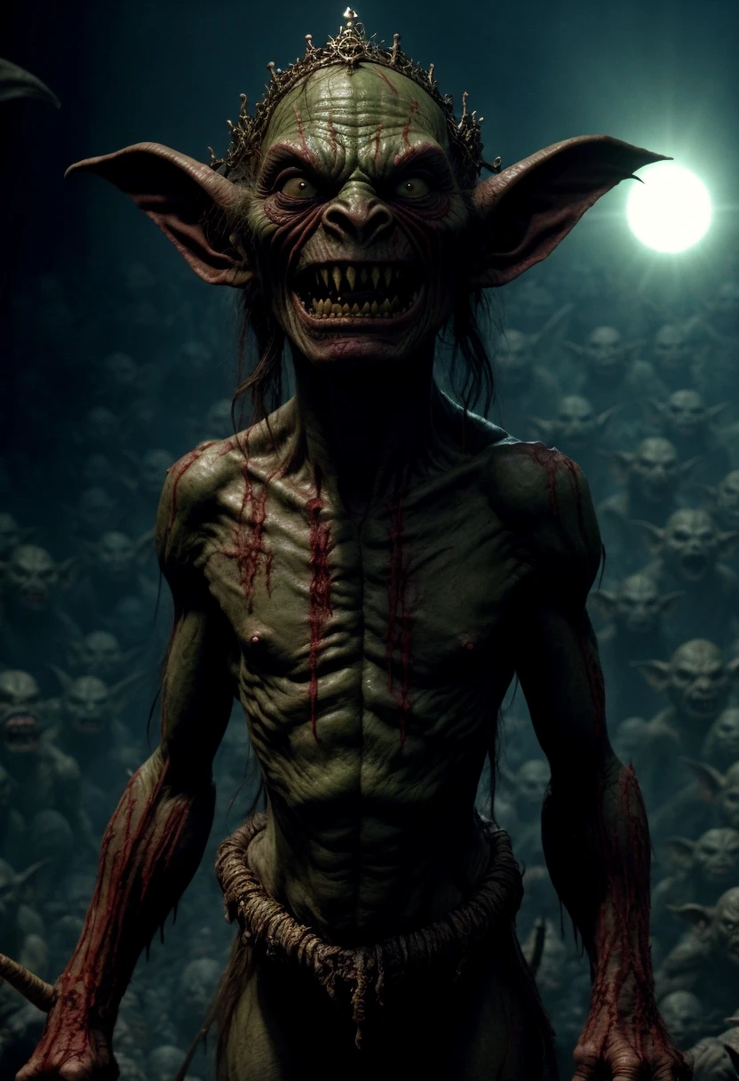 ((best quality)), ((masterpiece)), ((inked)), (a facial close up of the king of the goblins standing in front of his army:1.4), A vast army of goblins, goblin horde, so many goblins your eyes will pop out, dramatic cinematic lighting, the most gobliny goblin picture that has ever goblined, this picture has too much goblin, you've read the word goblin so many times now you think it should be banned, soft edge lighting, (bloom:1.2), photographed on a Canon EOS R5, 50mm lens, F/2.8, HDR, professional, dramatic cinematic lighting, (backlit:1.2), hard edge lighting, cold vibrant colors, (dusty air:1.3),cinematic Film still from (cannibal holocaust:0.2)|(Scary Stories To Tell In the Dark:0.2)|(doom:0.2)|(the void:0.6)|the lord of the rings,,,,,,,,,,,,,,,, Goblin
