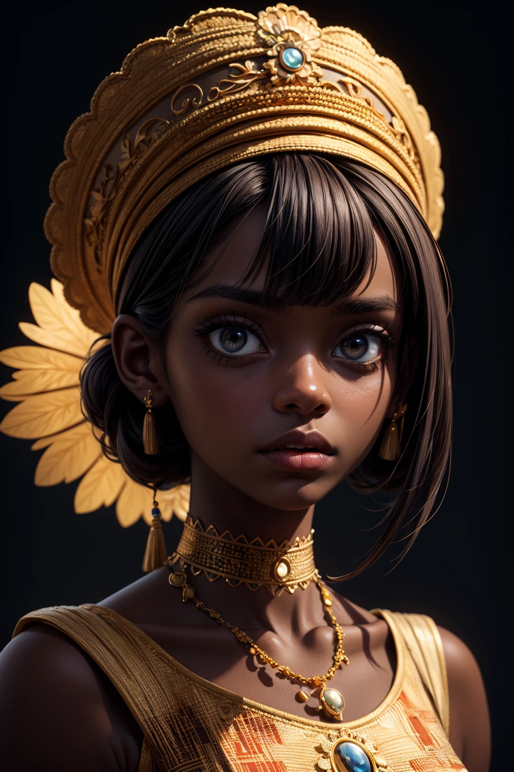 masterpiece, best quality, ultra high res, 1 dark skinned African girl, (fractal art:1.3), deep shadow, dark theme, forlorn, <lora:add_detail:1>