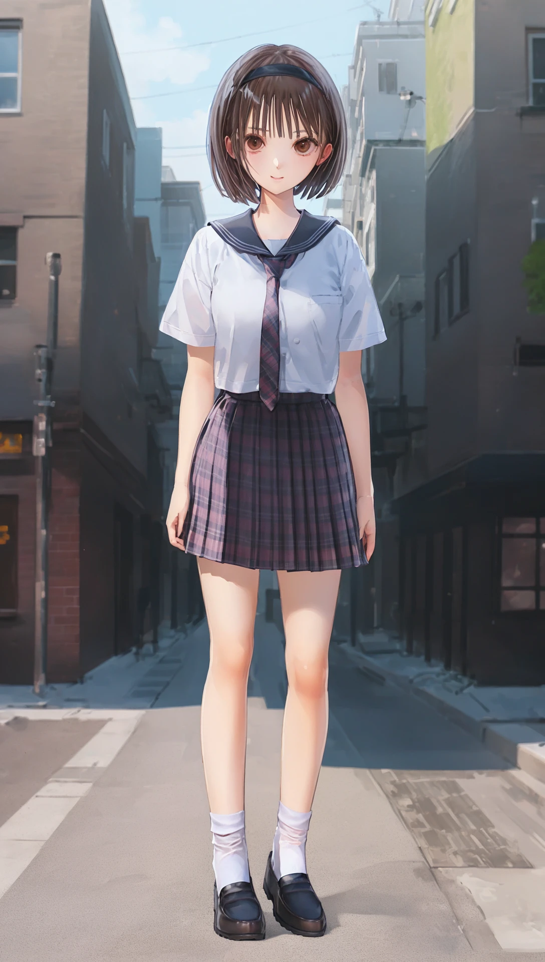 ((((ultra illustrated style:1.0)))),best quality,best animated,masterpiece,ray tracing, global illumination,head,uniform,1girl, solo,standing, looking at viewer, outdoors,street, full body,<lora:Hoshizaki Ao_07:1>