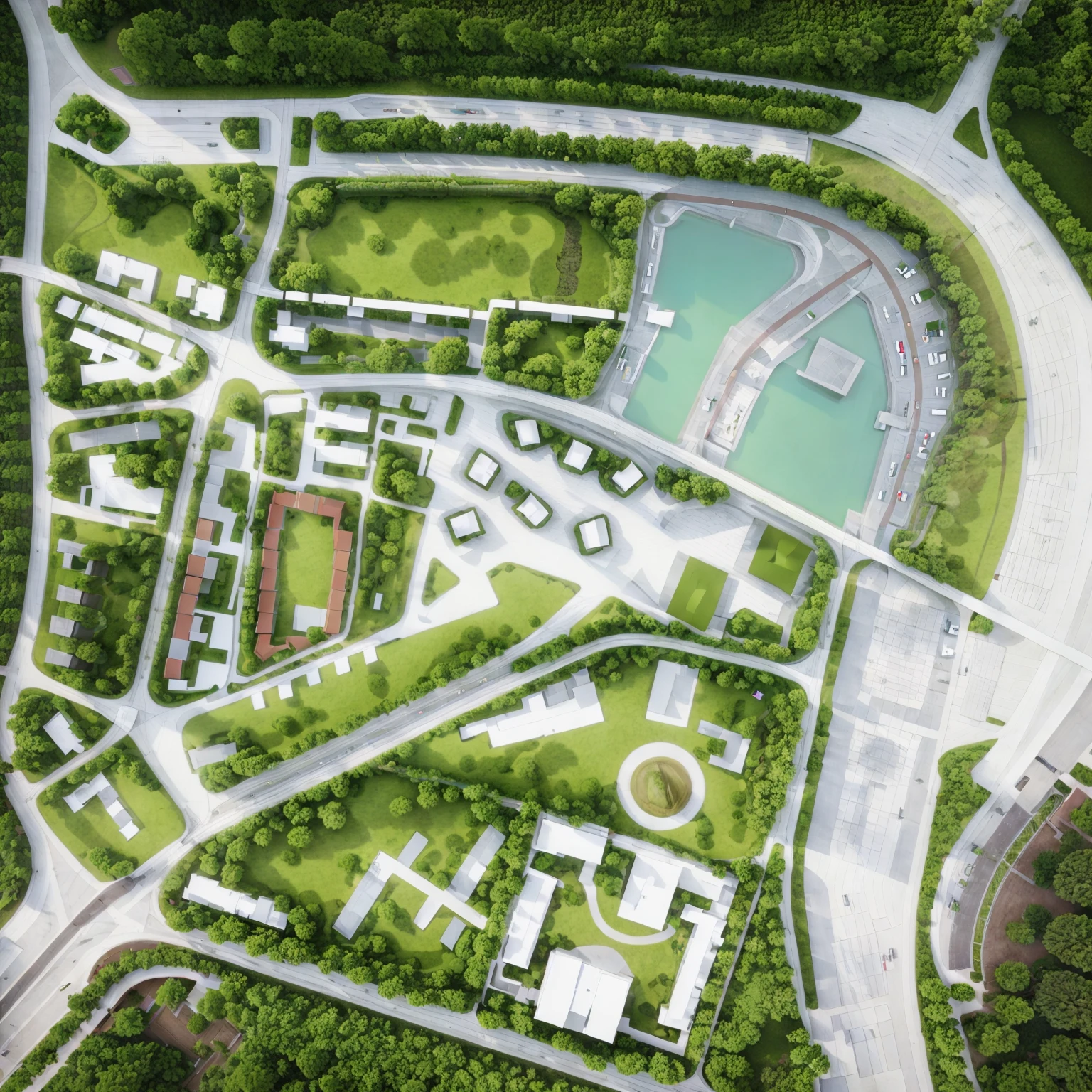 aargsitemap, aargdetailmap, day,trees in the park, trees along the road, cars on road, a plan of a city with lots of trees and buildings on it, and a large park in the middle <lora:AARG_plan_Merge:1>