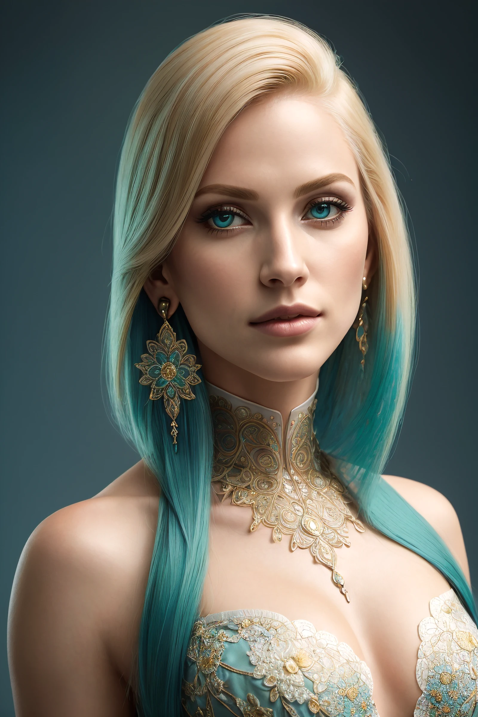 (masterpiece, realistic:1.35), (extremely intricate:1.3), (photorealistic:1.4), (extremely delicate), (ultra realistic:1.3), (intricately detailed full body), (modelshoot style), (full body photo of the most beautiful artwork in the world), hyperrealistic photography, extremely detailed CG unity 8k wallpaper, UHD, HDR, RAW photo, dslr,
A dynamic composition of intersecting lines and geometric shapes, suggesting a sense of order and balance, Pansy, Within a hidden enclave, a botanical masterpiece blooms, its meticulously arranged flowers a testament to nature's artistry, Topaz, Subtle luster that imparts a delicate and understated glow, Caparisoned, Seductress, Tall, Lean, Oval Face, Fair Skin, (Teal Blonde Hair), blue Eyes, Long Nose, Pouty Lips, Sharp Chin, Shoulder-Length Hair, Thick Hair, Straight Bob with Layers, full breasts, Faux gauge earrings, teal gloss lipstick, gorgeous, stunning, beautiful, dynamic pose, perfect body,
<lora:Steampunk:0.4>, steampunk style, perfect lighting, perfect shading, volumetric lighting, subsurface scattering, (photorealistic:1.6)