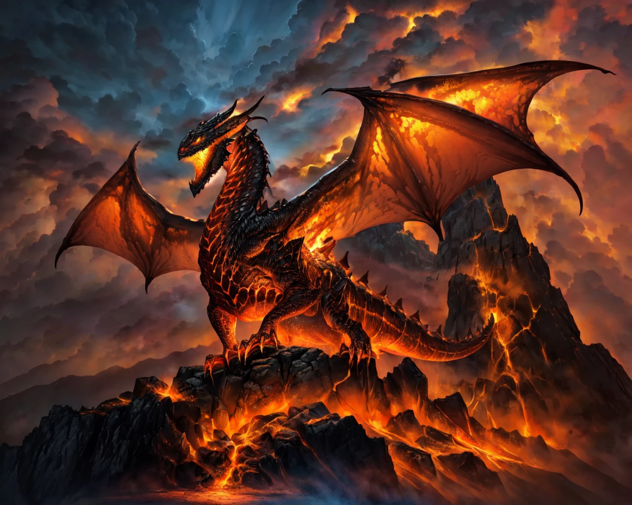 <lora:magma dragon:0.7> magma dragon on top of a cliff,
(masterpiece),  best quality, highres, 4k, 8k, Detailed Illustration, intricate detail, cinematic lighting, amazing quality, amazing shading, soft lighting