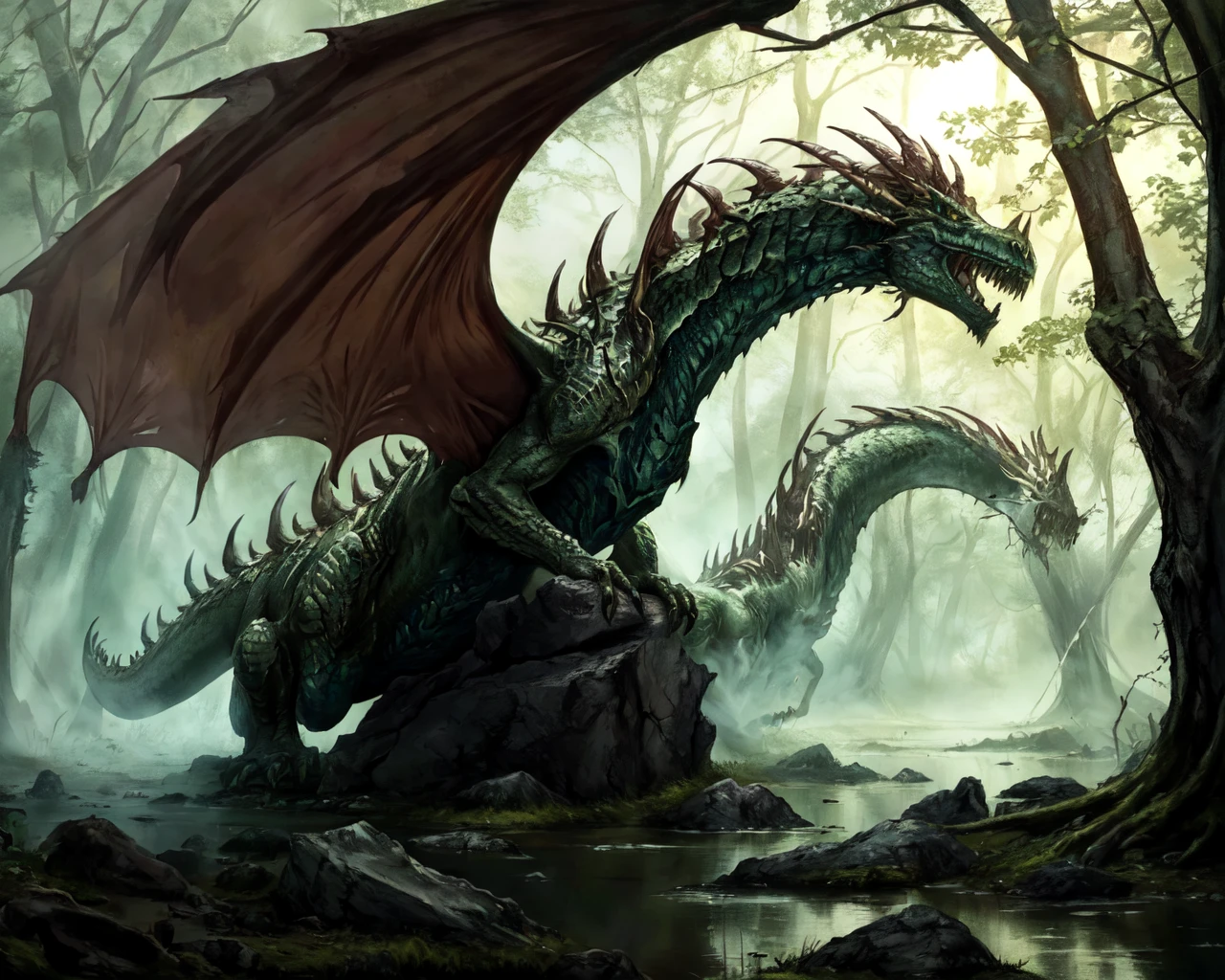 undead dragon in a swamp,
(masterpiece), best quality, highres, 4k, 8k, Detailed Illustration, intricate detail, cinematic lighting, amazing quality, amazing shading, soft lighting <lora:Classic Dragons:0.8>