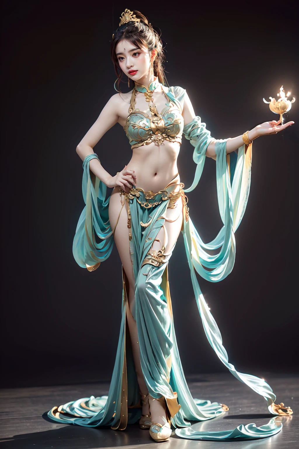 masterpiece,(best quality:1.3),ultra high res,raw photo,detailed skin,beautiful lighting,(realistic, photo-realistic:1.4),
1girl,full body,<lora:more_details:0.5>,<lora:dunhuang_20230625021029:0.7>,dunhuang,