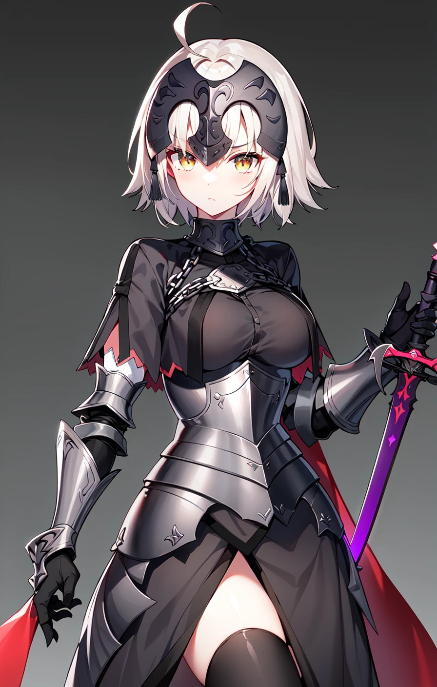 A2nd, 1.1Clothing, 1girl, solo, weapon, sword, 
 <lora:JeanneAlterv1:0.8>