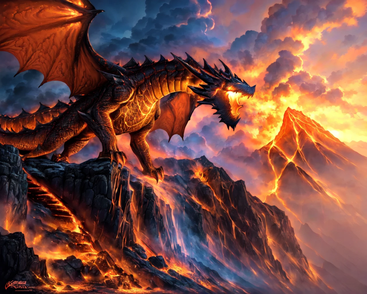 <lora:magma dragon:0.7> magma dragon on top of a cliff,
(masterpiece),  best quality, highres, 4k, 8k, Detailed Illustration, intricate detail, cinematic lighting, amazing quality, amazing shading, soft lighting