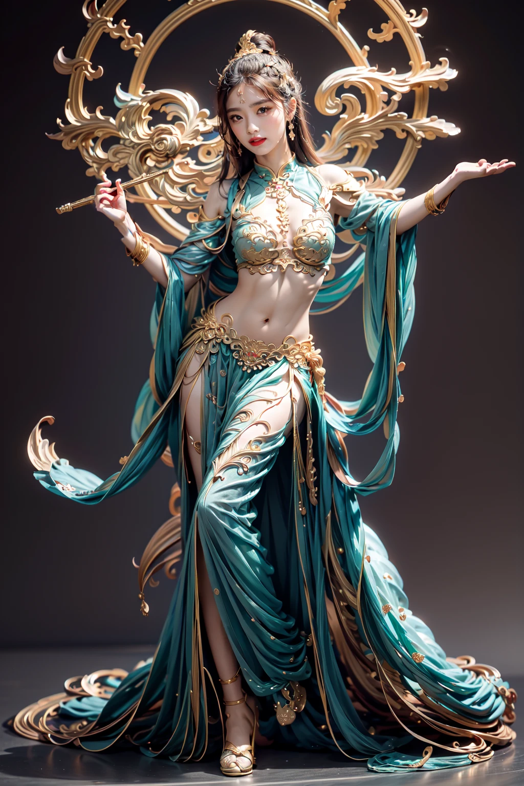 masterpiece,(best quality:1.3),ultra high res,raw photo,detailed skin,beautiful lighting,(realistic, photo-realistic:1.4),
1girl,full body,<lora:more_details:0.5>,<lora:dunhuang_20230625021029:0.7>,dunhuang,