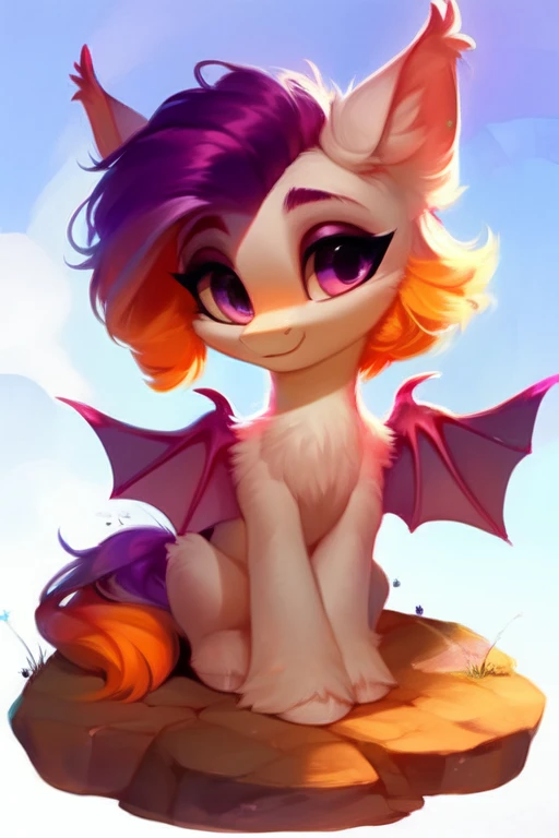 rating_safe, score_9, a cute bat pony, fluffy, feral pony