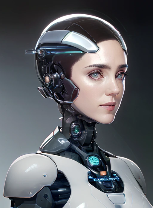 JenniferConnelly, <lora:JenniferConnelly-v15-byShurik:1>clean skin
(closeup) looking at viewer 
(LikenessHelpbyShurik3:1) 
robot
In this captivating close-up, a woman with short hair and cybernetic enhancements exudes a fierce and enigmatic presence. (Best quality: 1.3)
Her sharp, piercing gaze holds a hint of vulnerability, reflecting a complex blend of human emotion and machine-like precision. The metallic elements seamlessly integrated into her face add an air of mystery and technological advancement. (Detailed: 1.2)
The short hair frames her face with a bold and edgy style, further emphasizing her strong and independent nature. Each strand seems to radiate a sense of determination and resilience. (Hair style: 1.3)
Her expression carries a mixture of strength and compassion, as if she has experienced both the harshness of battle and the beauty of humanity. The faint glow from her cybernetic enhancements casts a soft radiance on her features, adding an ethereal quality to her appearance. (Subtle glow: 1.4) <lora:LuisapHumanoidRobots_v1:1> ,