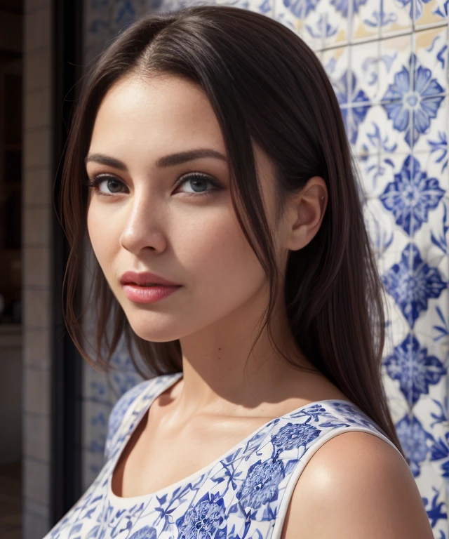 (1girl, <lora:ClothingAdjuster:-0.5>, <lyco:DecorationBundlev2:0.6>, AzulejoAI, azulejo) BREAK (photorealistic), realistic face, medium breasts, beautiful woman, detailed mouth, extremely detailed eyes_and_face, beautiful face, detailed eyes, pronounced feminine feature, skin pores, perfect body , (photorealistic), full body shot