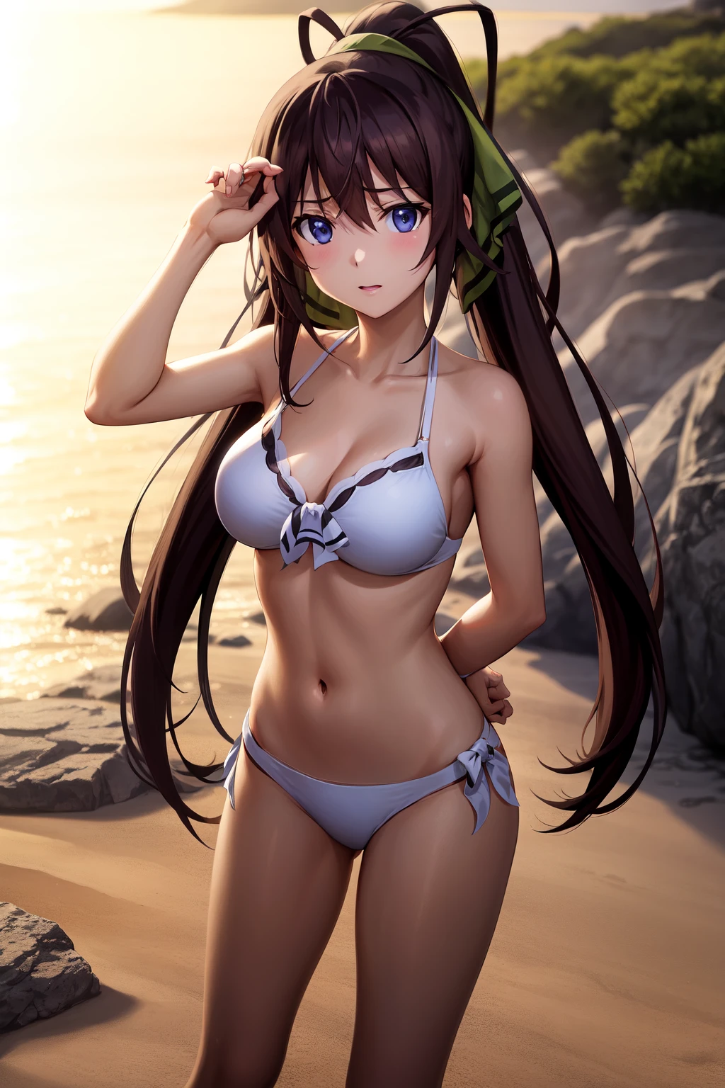 shinonono houki, season1-bikini, <lora:ShinononoHoukiV13:1>, beach,, , highres, absurdres,